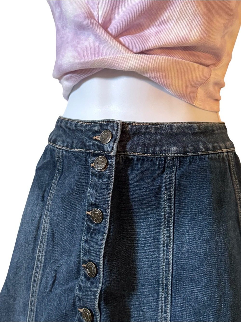 Mudd FLX Stretch Button-Front Denim Skirt Size 9 High Waist A-Line